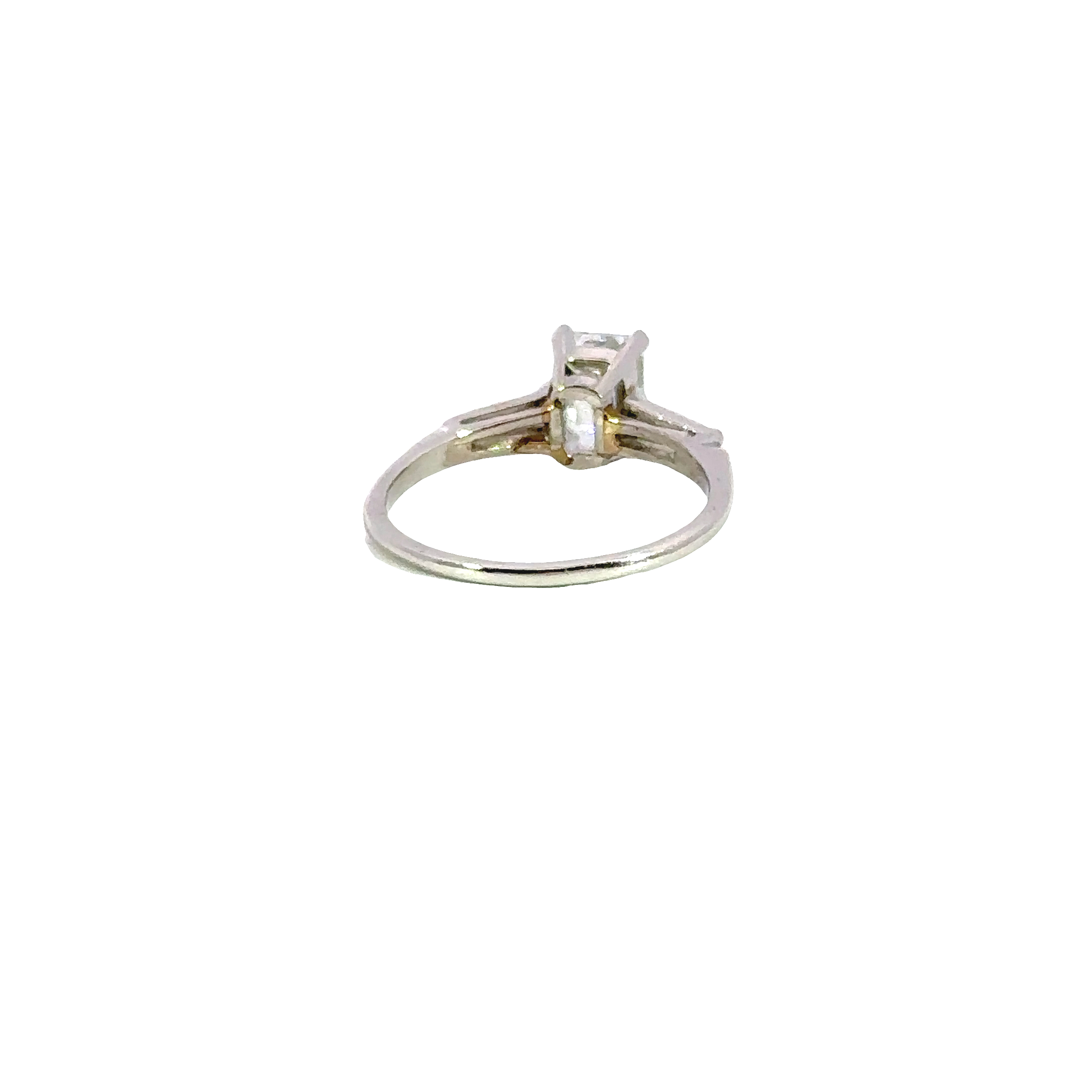 Estate Platinum Emerald Cut Diamond Ring with Baguette Side Diamonds Approx. 1.35 Carat Total