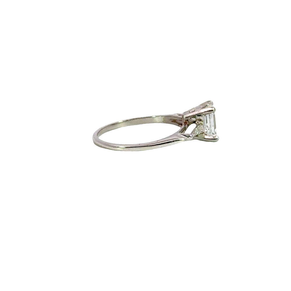 Estate Platinum Emerald Cut Diamond Ring with Baguette Side Diamonds Approx. 1.35 Carat Total