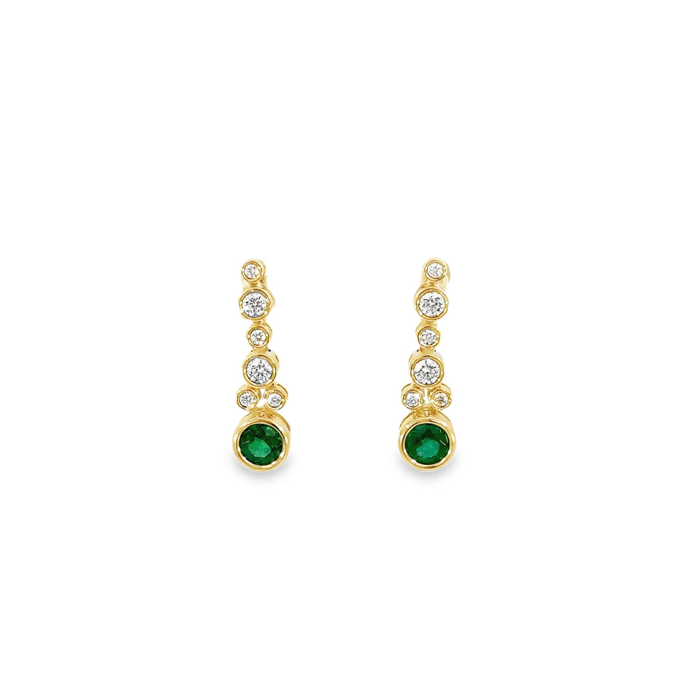 14K Yellow Gold Green Emerald & Diamond Drop Earrings