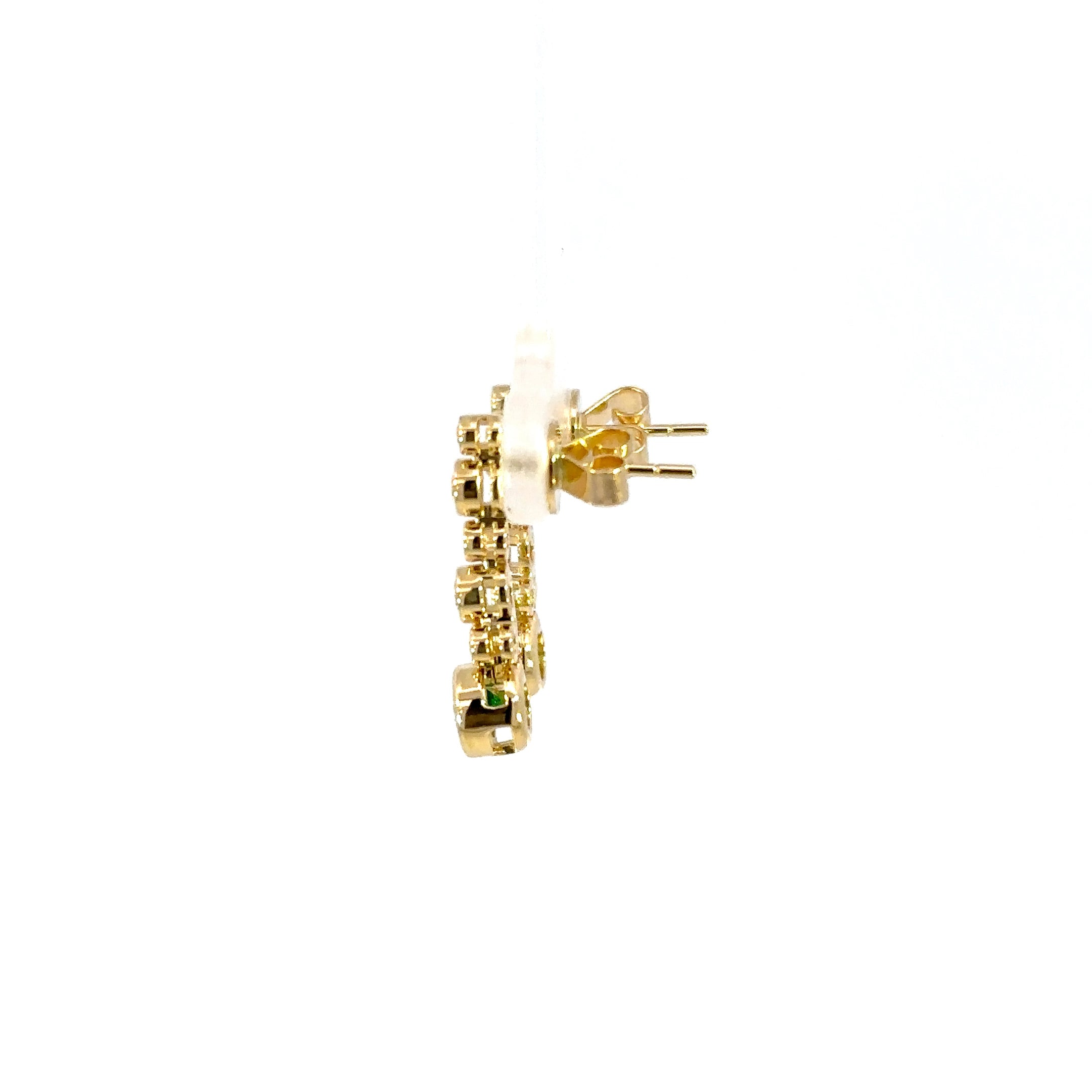 14K Yellow Gold Green Emerald & Diamond Drop Earrings