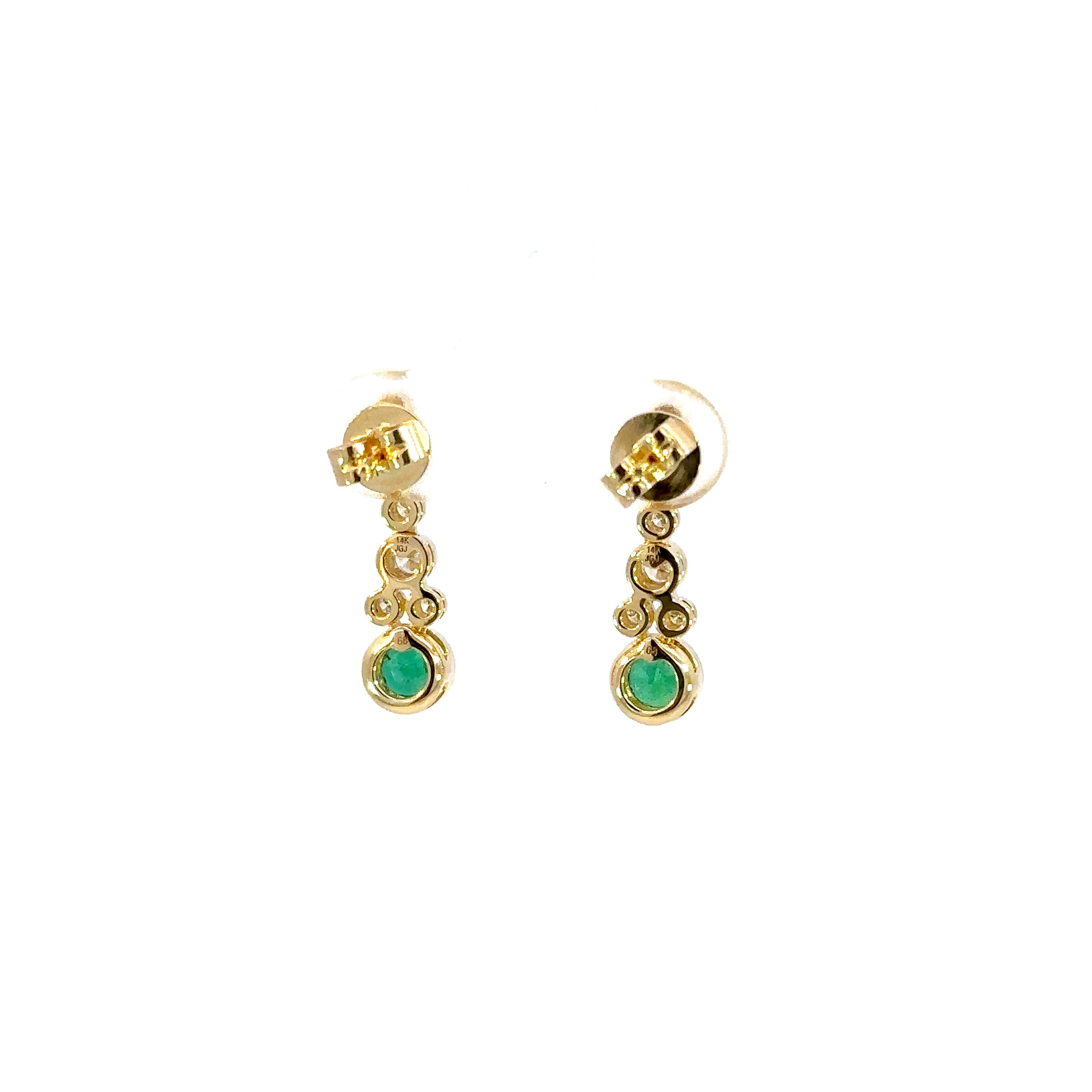 14K Yellow Gold Green Emerald & Diamond Drop Earrings