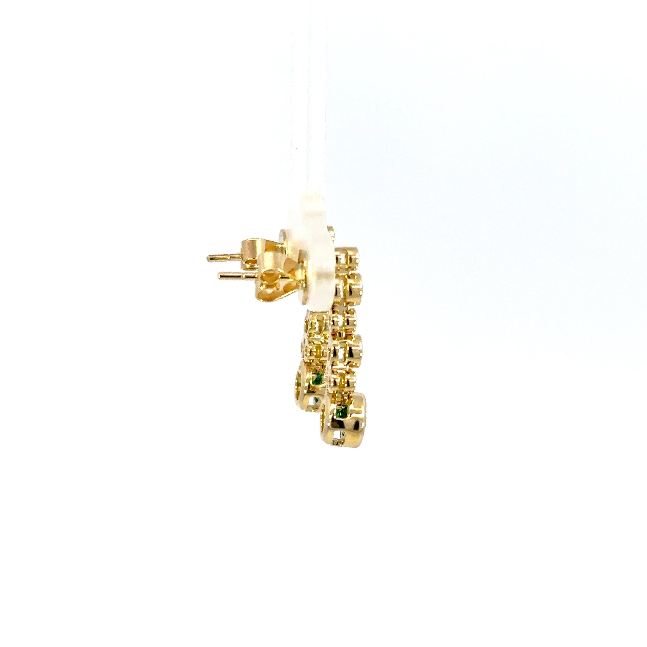 14K Yellow Gold Green Emerald & Diamond Drop Earrings