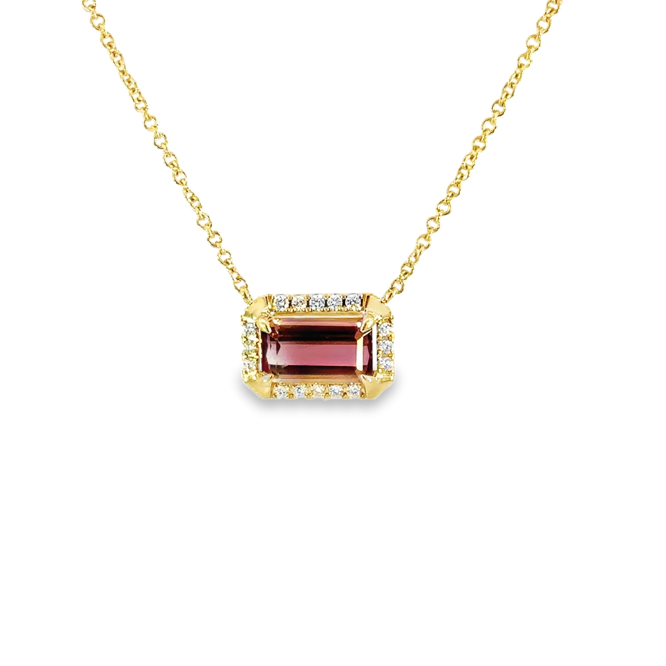 14K Yellow Gold Pink Tourmaline & Diamond Necklace