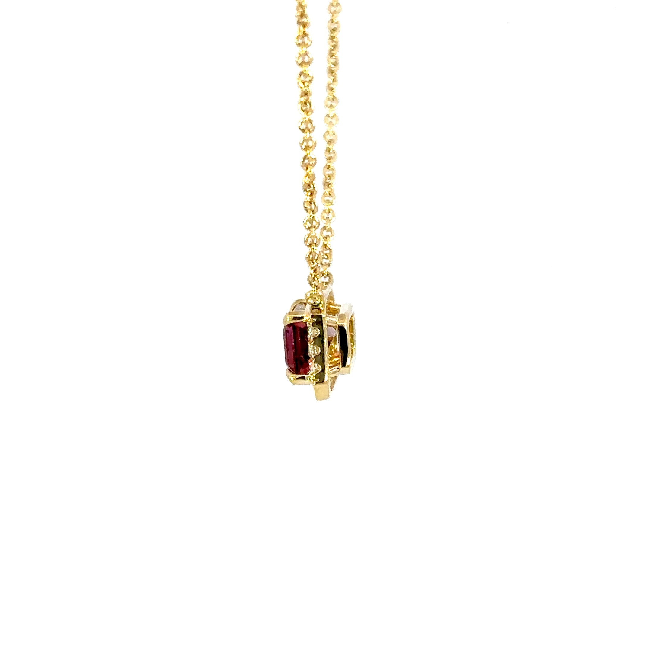 14K Yellow Gold Pink Tourmaline & Diamond Necklace