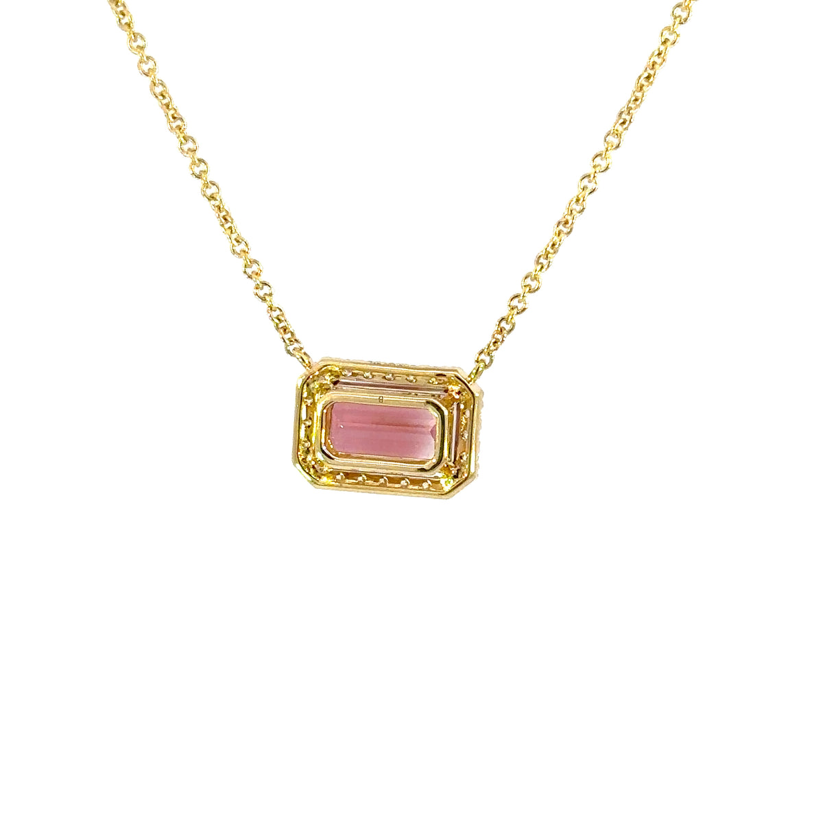 14K Yellow Gold Pink Tourmaline & Diamond Necklace