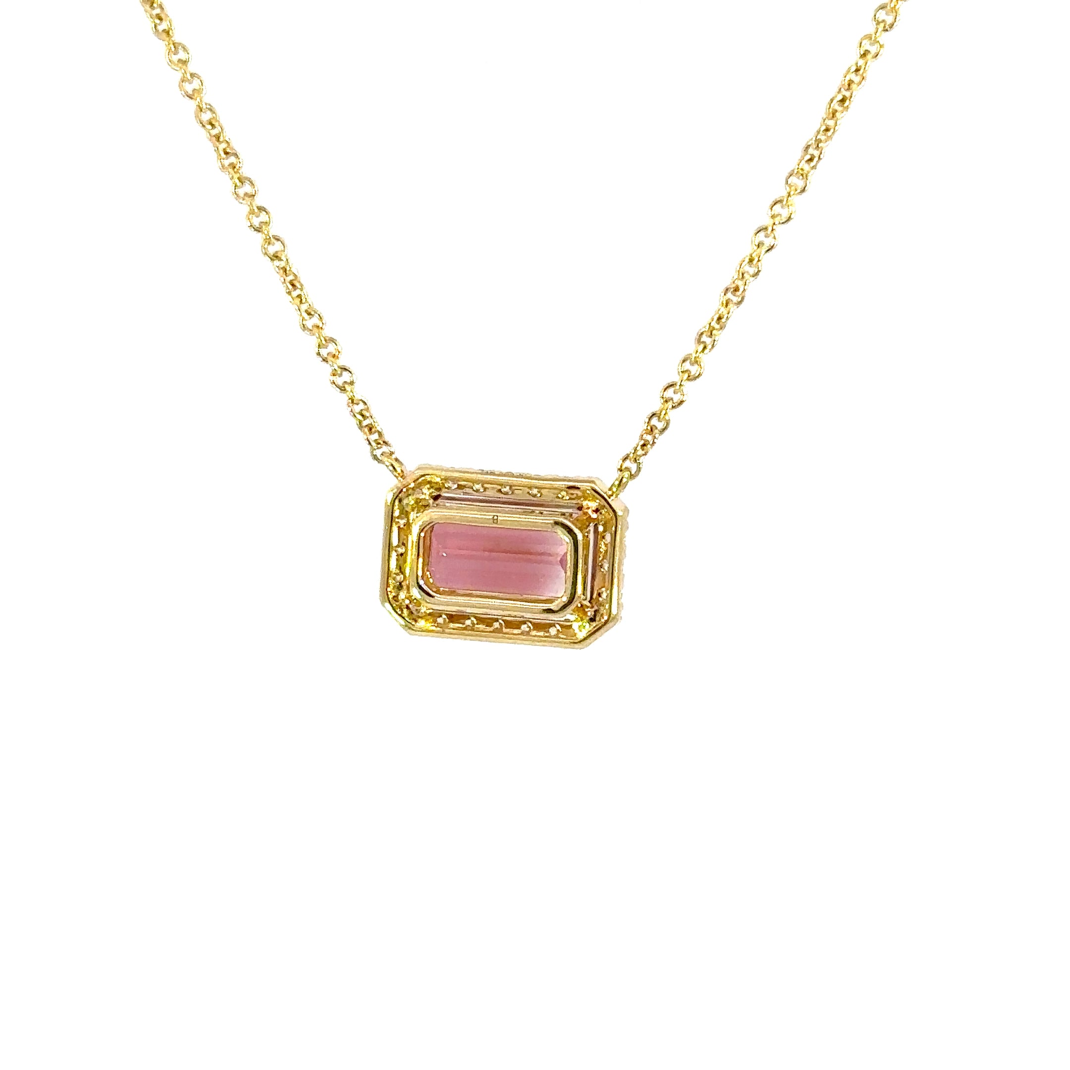 14K Yellow Gold Pink Tourmaline & Diamond Necklace