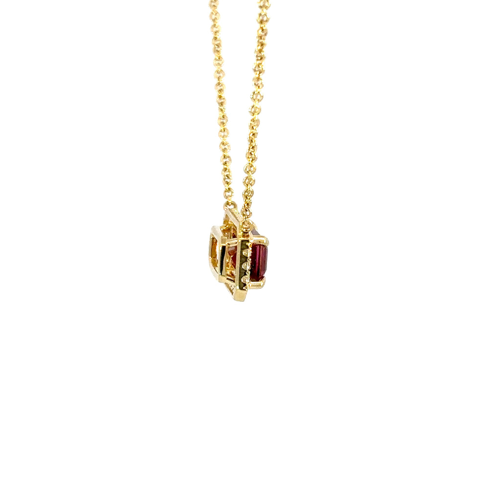 14K Yellow Gold Pink Tourmaline & Diamond Necklace