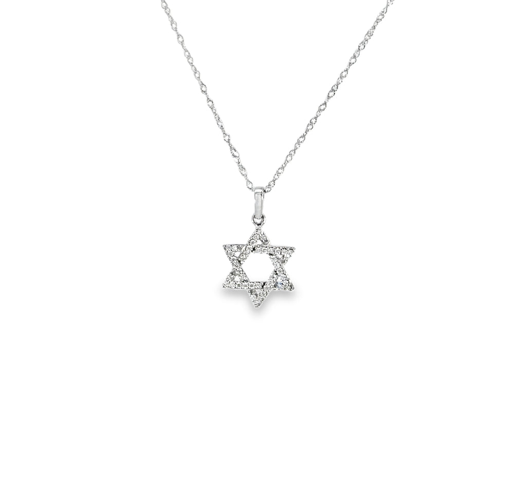 14K White Gold Pavé Diamond Star of David Pendant Necklace