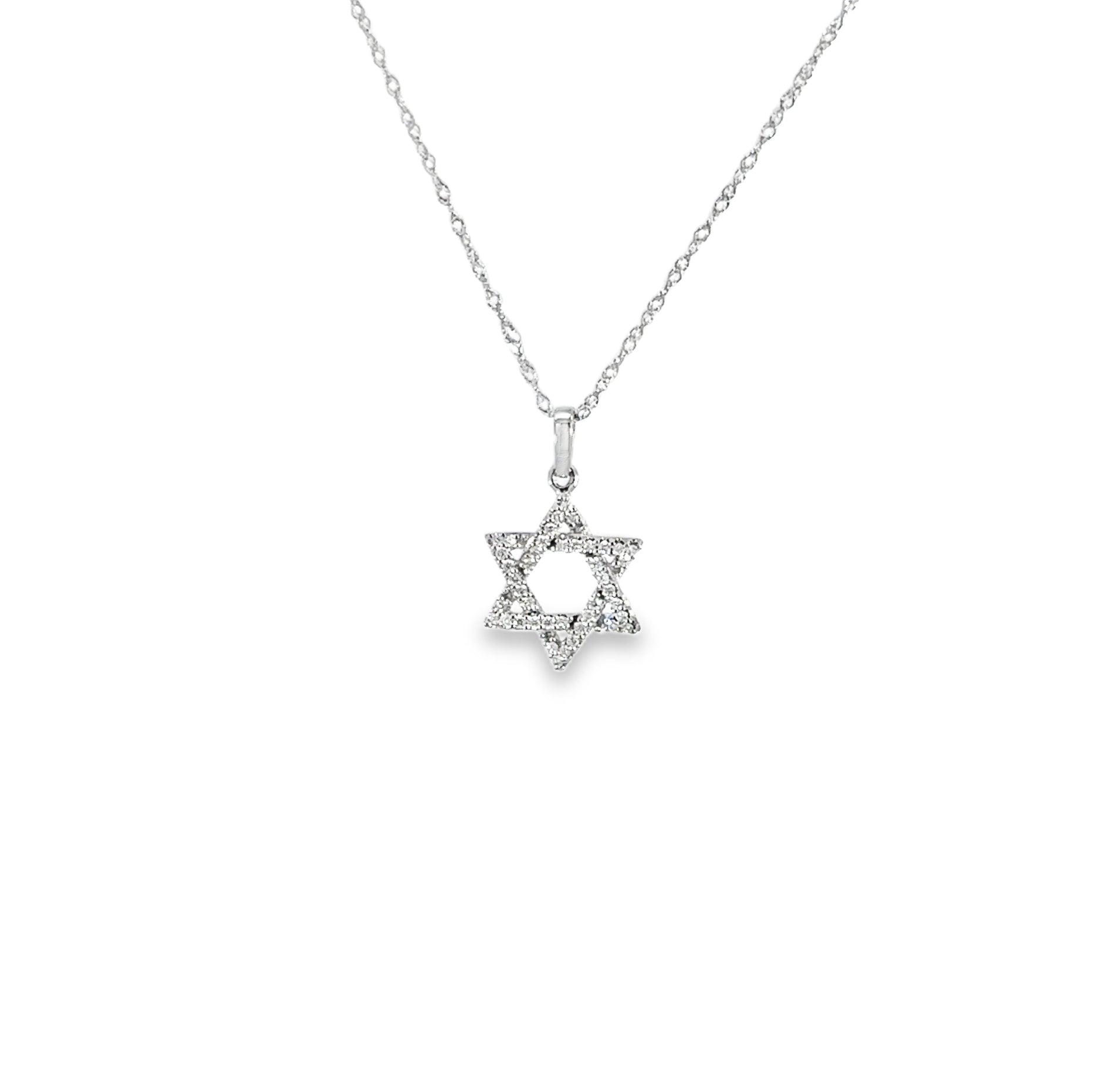 14K White Gold Pavé Diamond Star of David Pendant Necklace