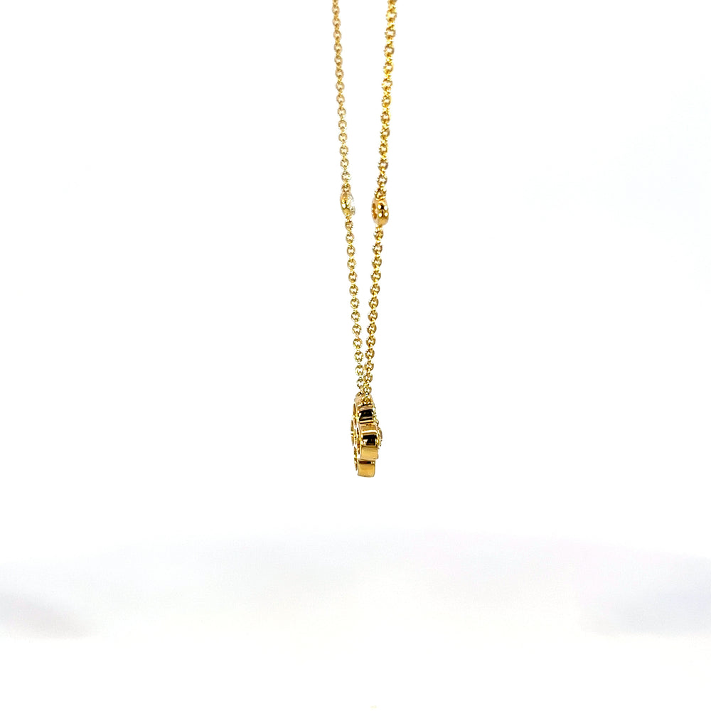 18K Yellow Gold Diamond Flower Necklace 1.45 Carat 18 Inch Chain