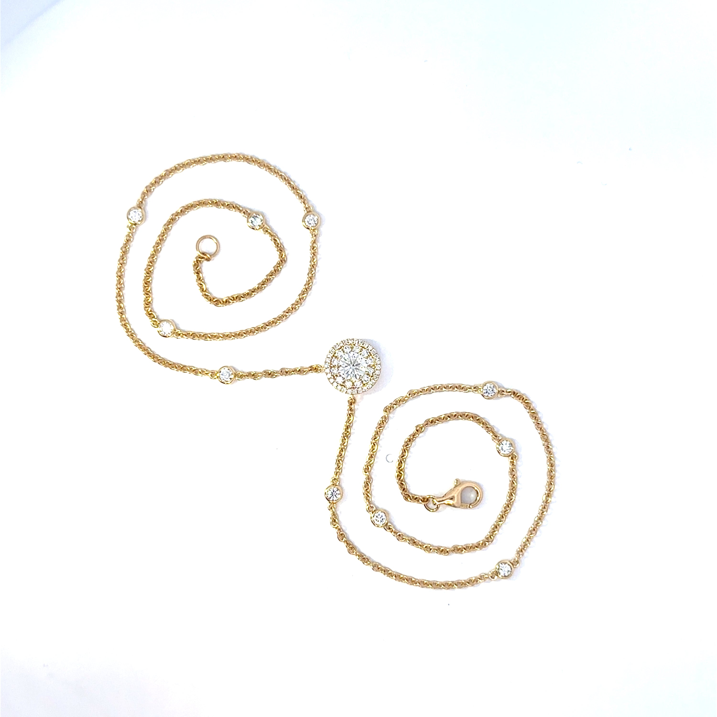18K Yellow Gold Diamond Pendant Necklace 1.35 Carat DBY Chain 18 Inch