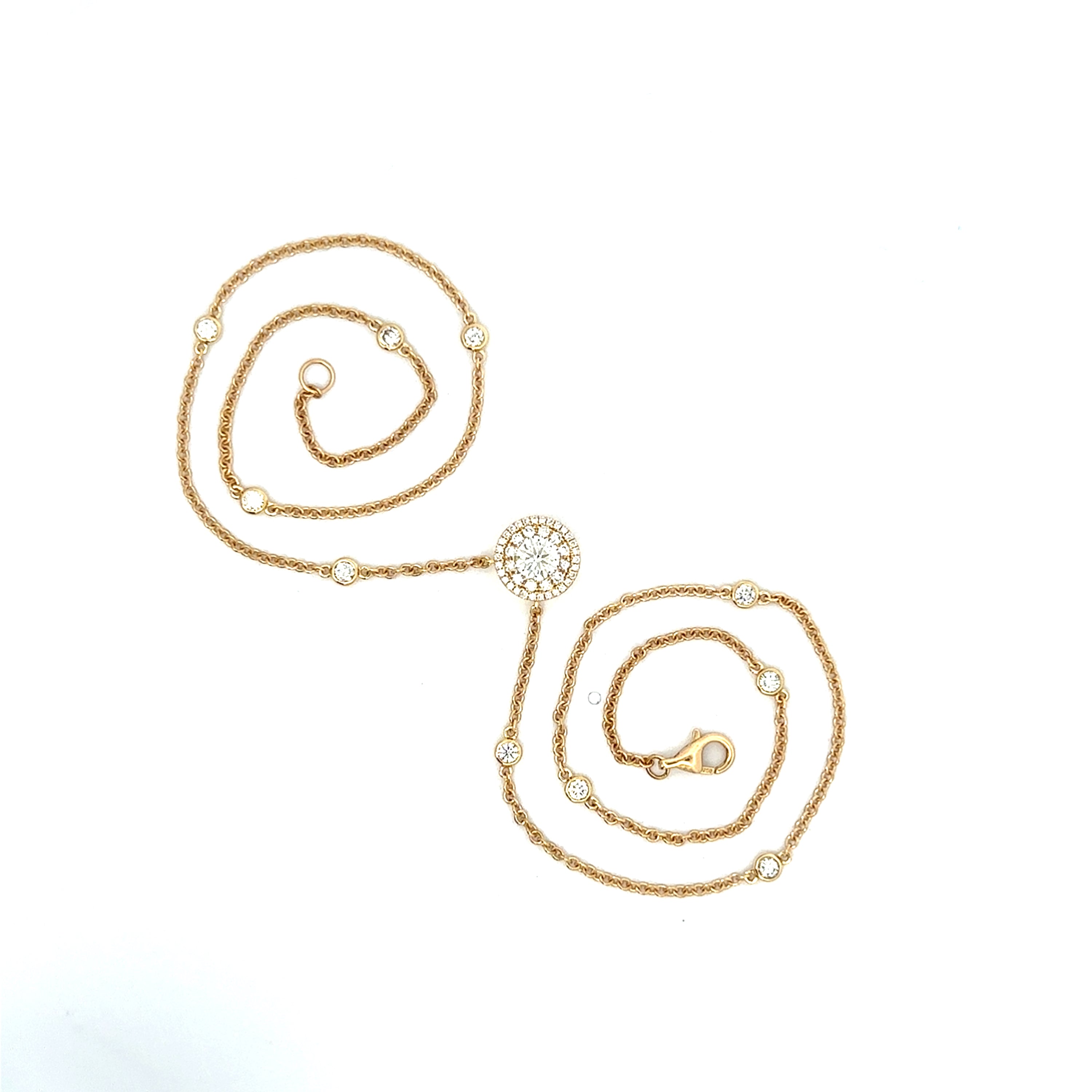 18K Yellow Gold Diamond Pendant Necklace 1.35 Carat DBY Chain 18 Inch