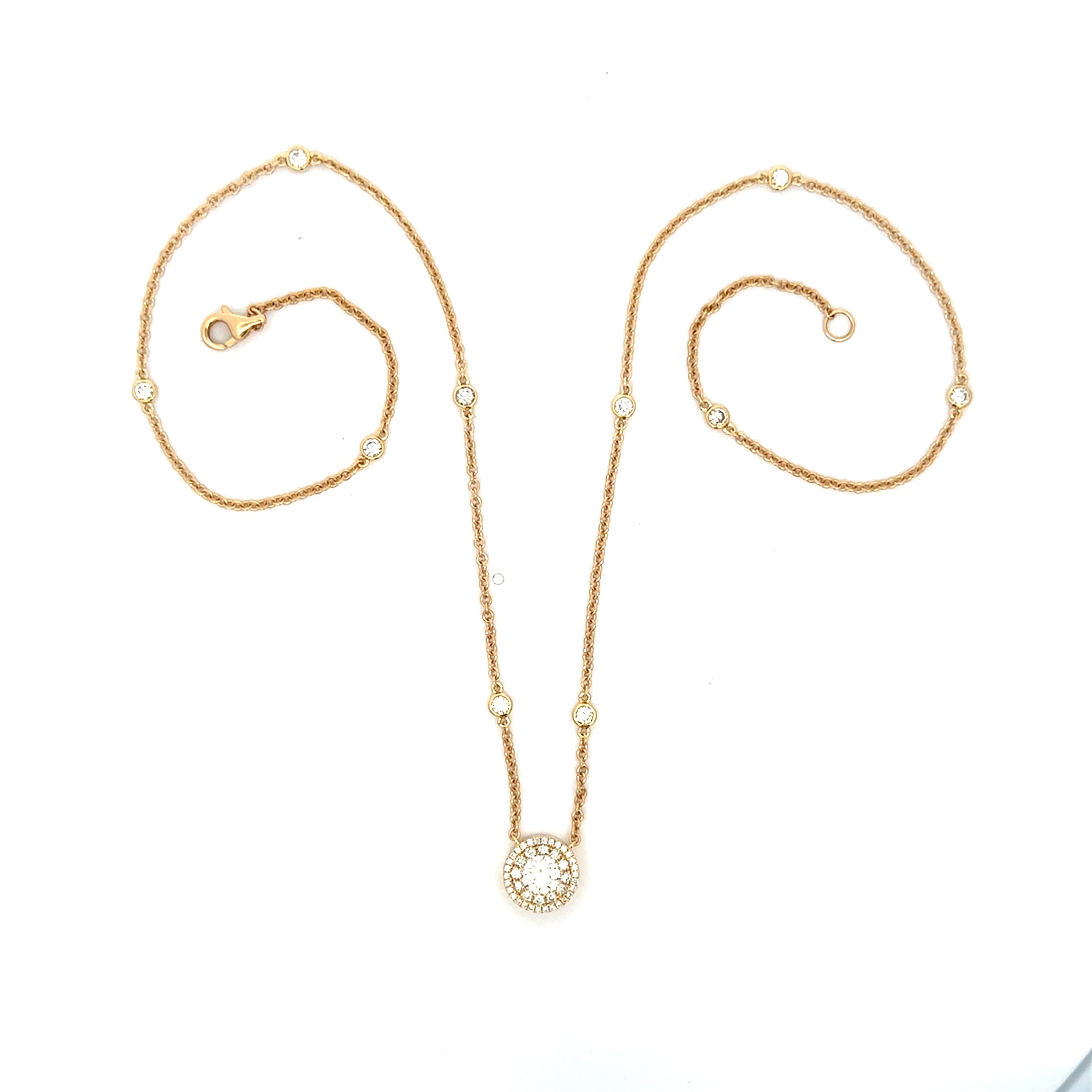 18K Yellow Gold Diamond Pendant Necklace 1.35 Carat DBY Chain 18 Inch