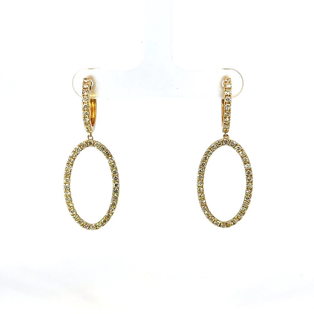 18K Yellow Gold Diamond Oval Dangle Huggie Earrings 1.60 Carat Total
