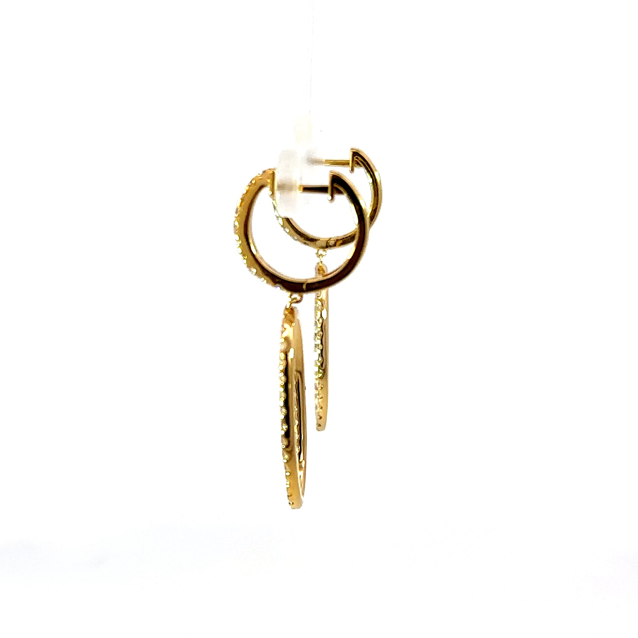 18K Yellow Gold Diamond Oval Dangle Huggie Earrings 1.60 Carat Total