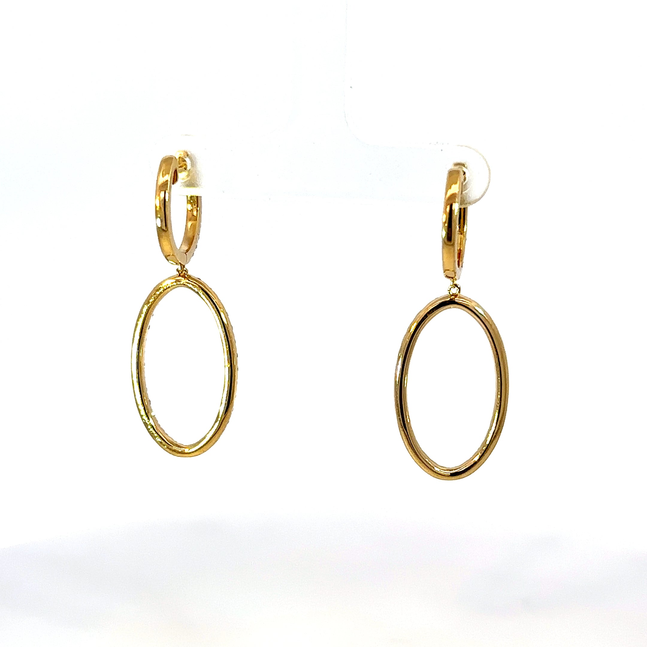 18K Yellow Gold Diamond Oval Dangle Huggie Earrings 1.60 Carat Total
