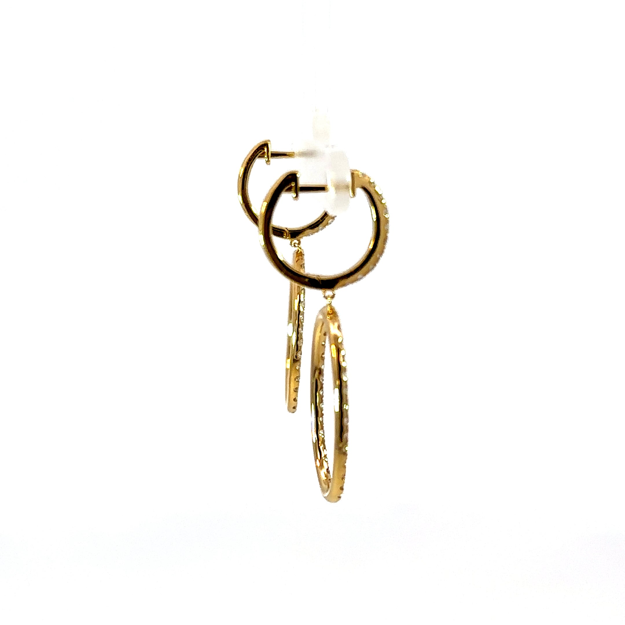18K Yellow Gold Diamond Oval Dangle Huggie Earrings 1.60 Carat Total