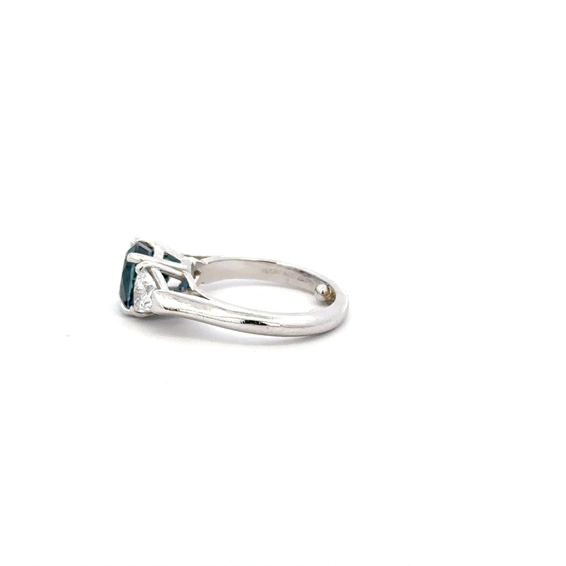 Platinum Sapphire Ring with Trillion Diamond Sides