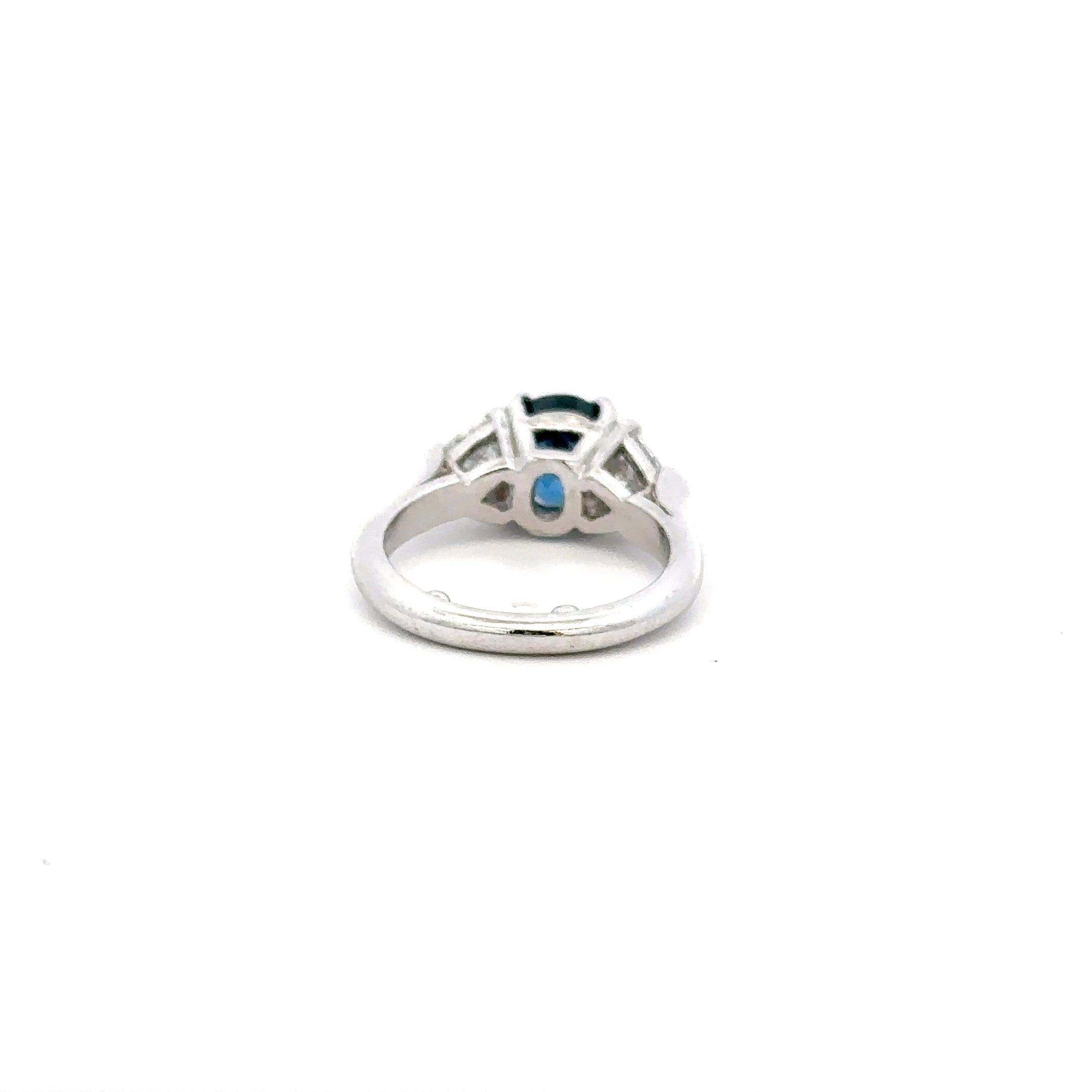 Platinum Sapphire Ring with Trillion Diamond Sides