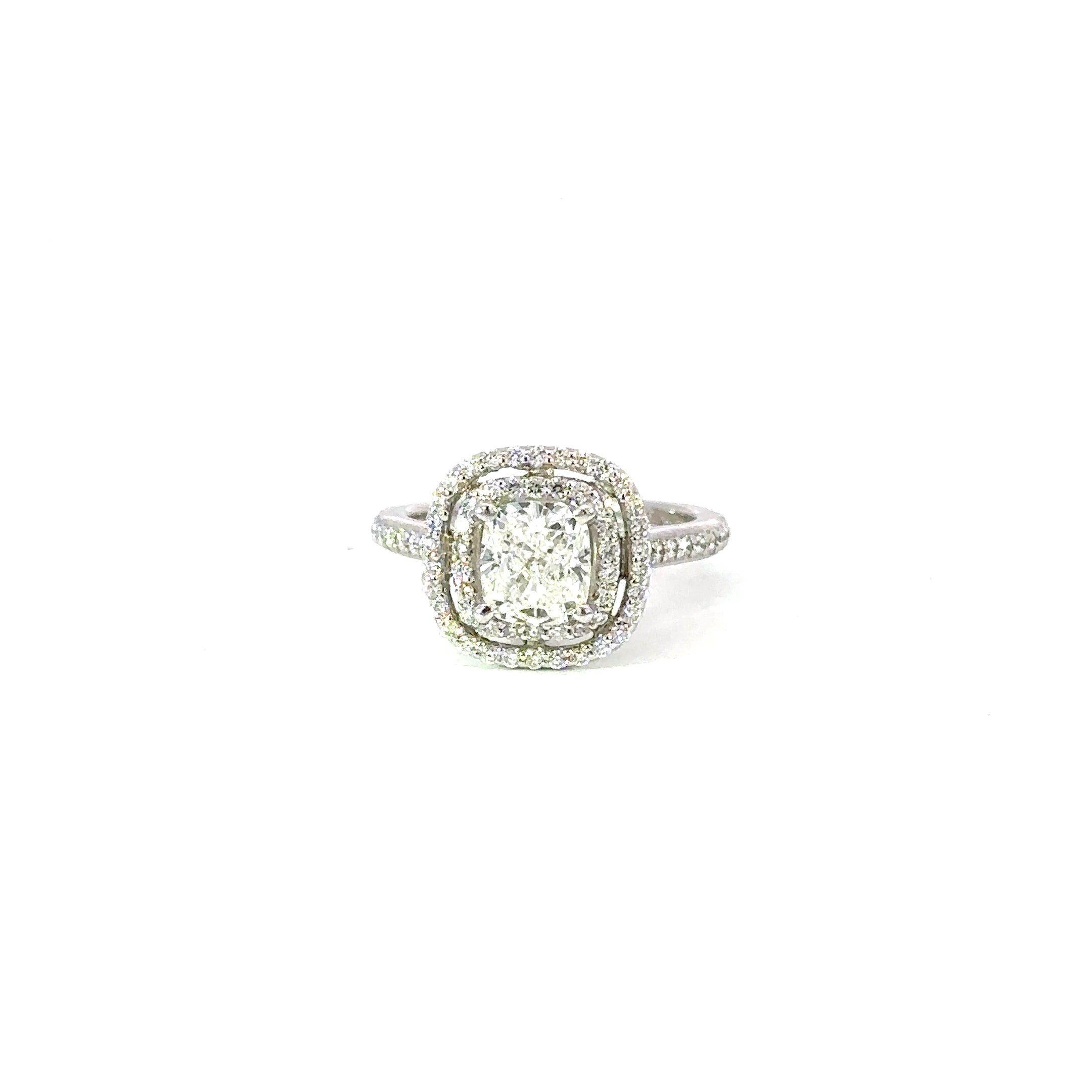 14K White Gold Cushion Cut Diamond Engagement Ring 2.47 Carat GIA