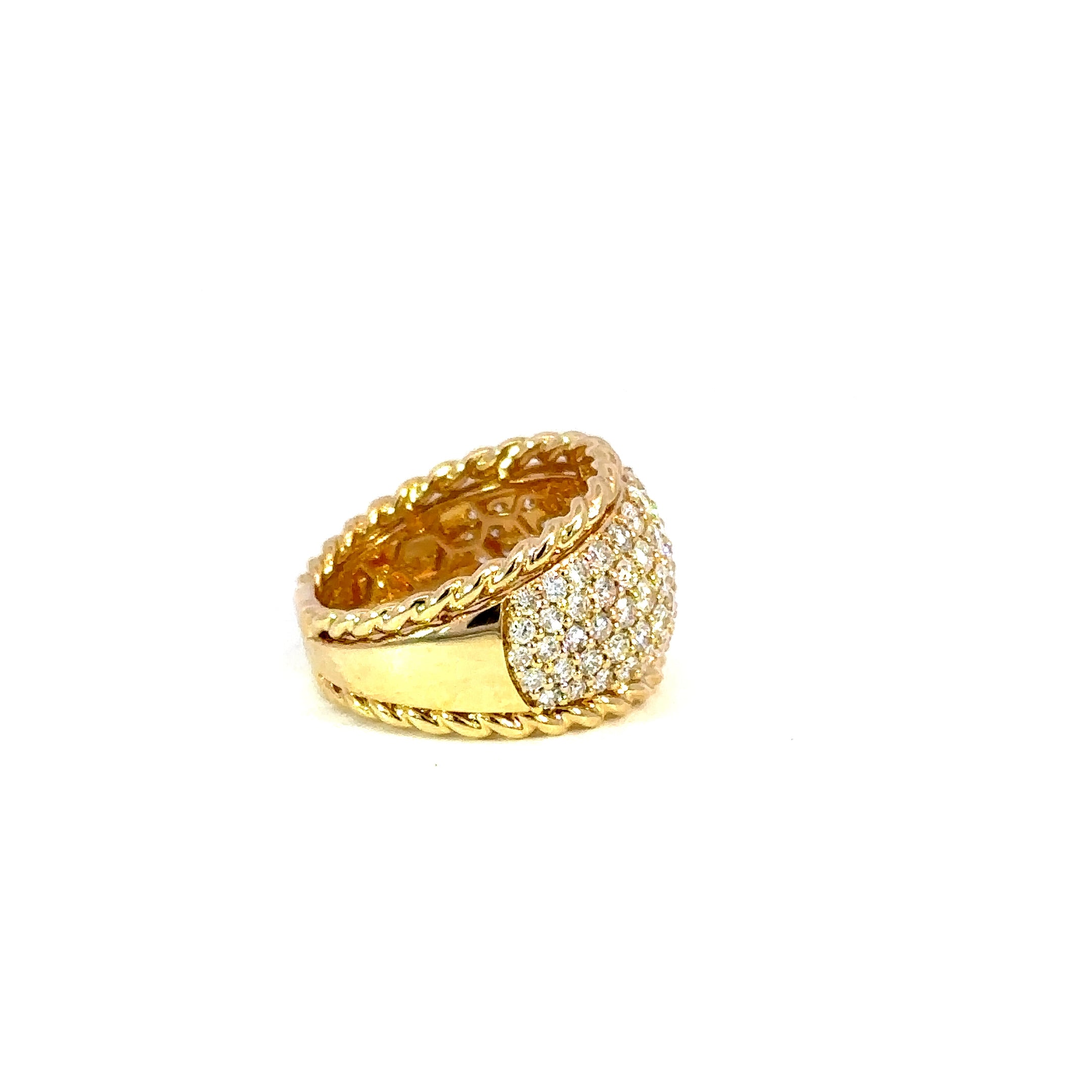 18K Yellow Gold Five-Row Pavé Diamond Ring