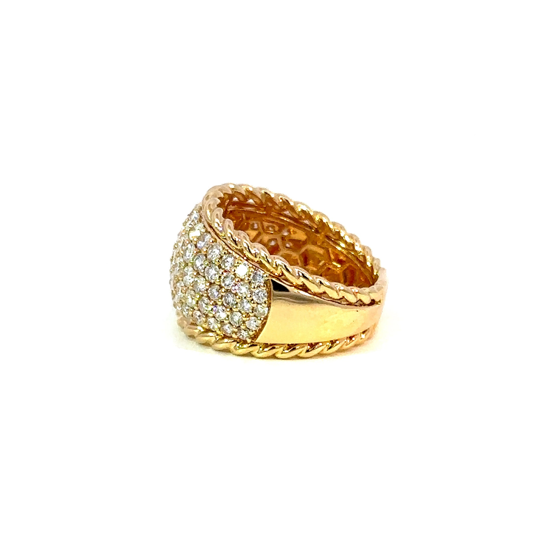 18K Yellow Gold Five-Row Pavé Diamond Ring