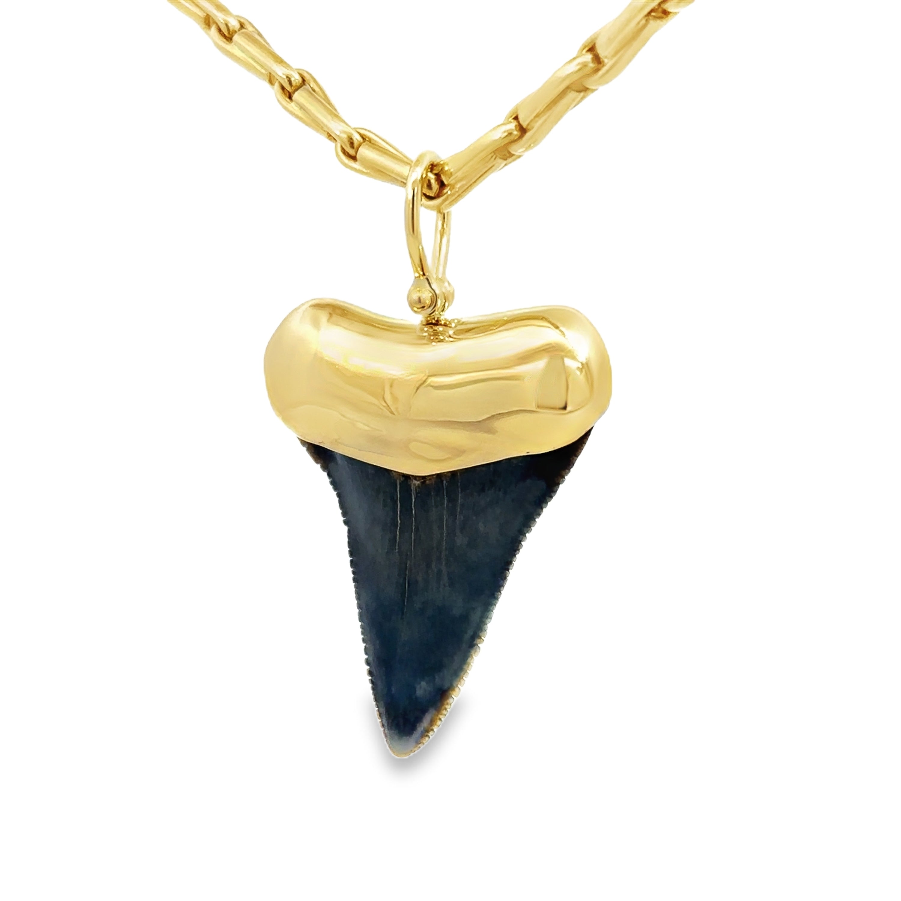 Estate 18K Yellow Gold Shark Tooth Pendant Necklace – Solid Gold 20" Chain Custom Setting