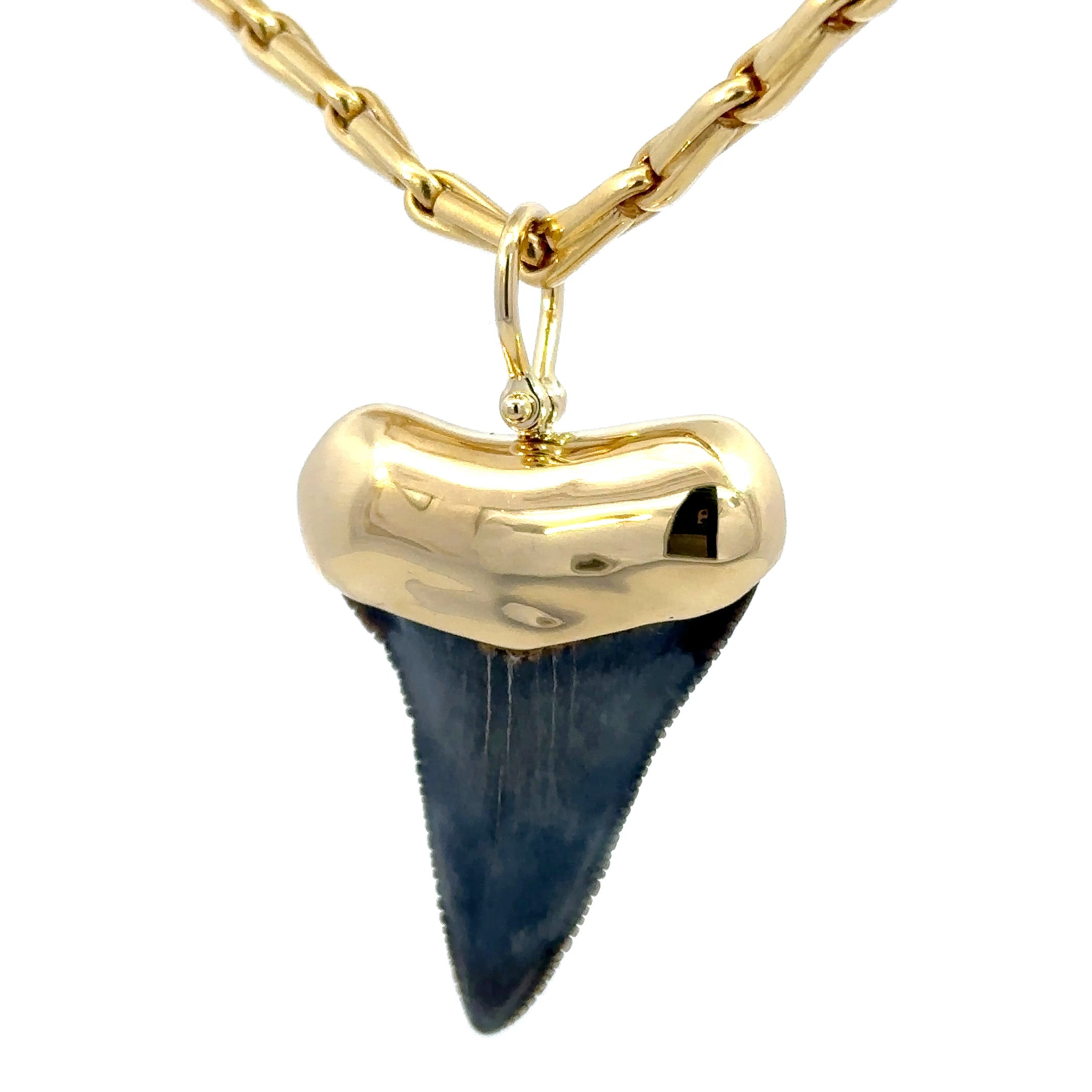 Estate 18K Yellow Gold Shark Tooth Pendant Necklace – Solid Gold 20" Chain Custom Setting
