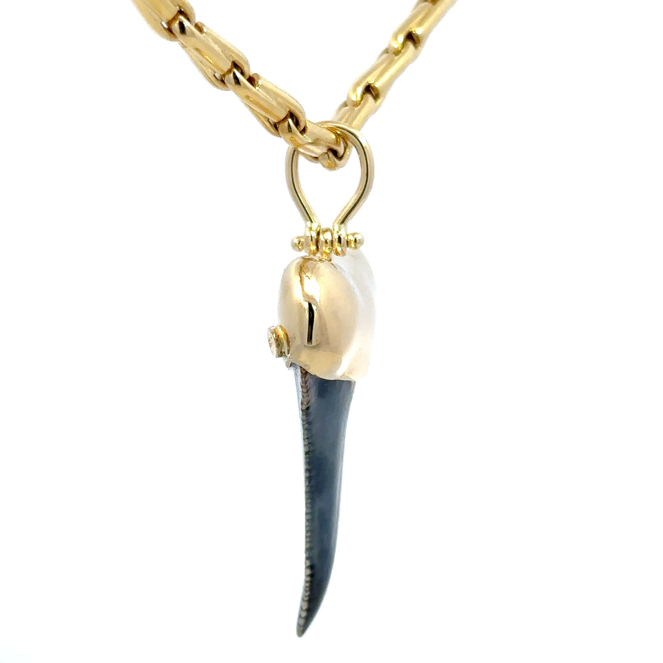 Estate 18K Yellow Gold Shark Tooth Pendant Necklace – Solid Gold 20" Chain Custom Setting