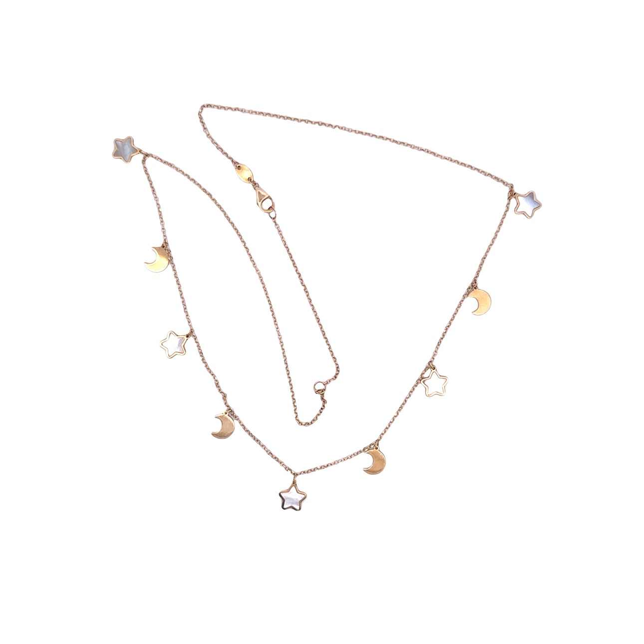 14K Gold Celestial Necklace – Star Mother of Pearl & Crescent Moon Station Necklace