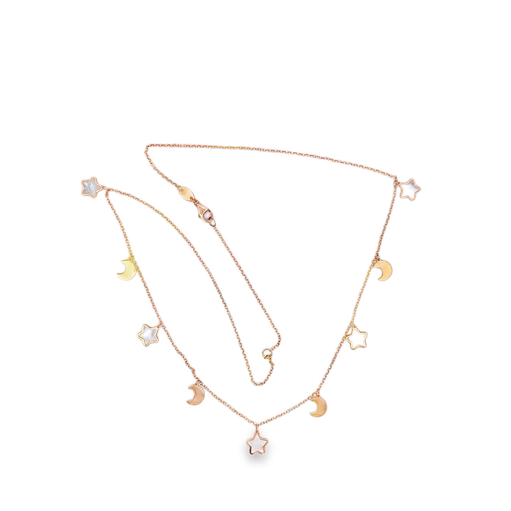 14K Gold Celestial Necklace – Star Mother of Pearl & Crescent Moon Station Necklace