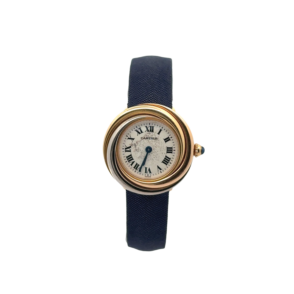 Cartier Trinity Ladies Watch Tri-Tone Round Case Purple Strap