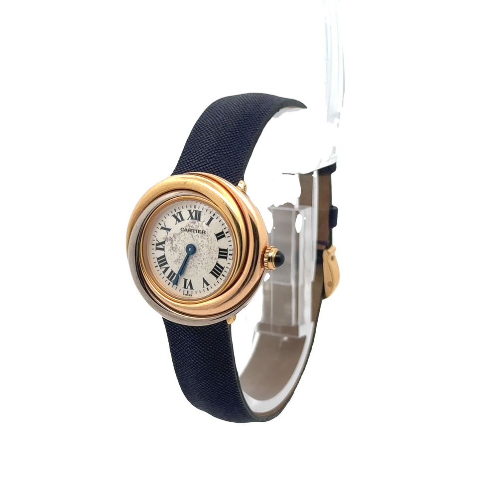 Cartier Trinity Ladies Watch Tri-Tone Round Case Purple Strap