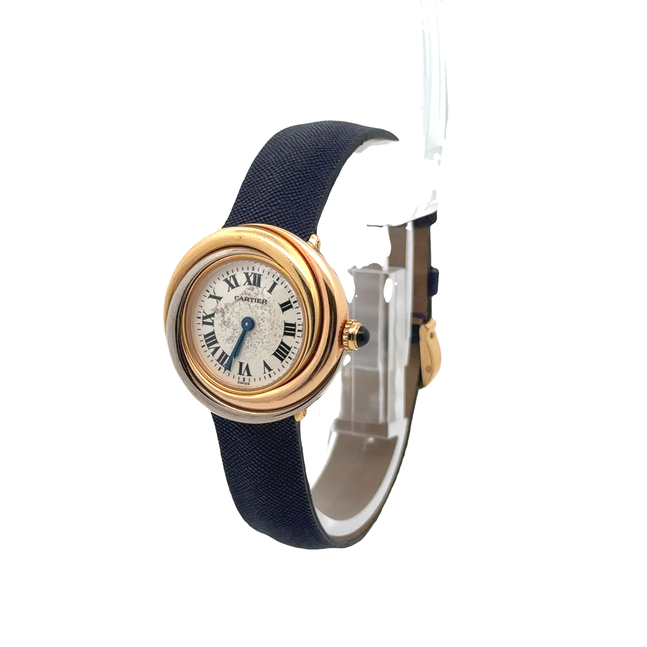 Cartier Trinity Ladies Watch Tri-Tone Round Case Purple Strap