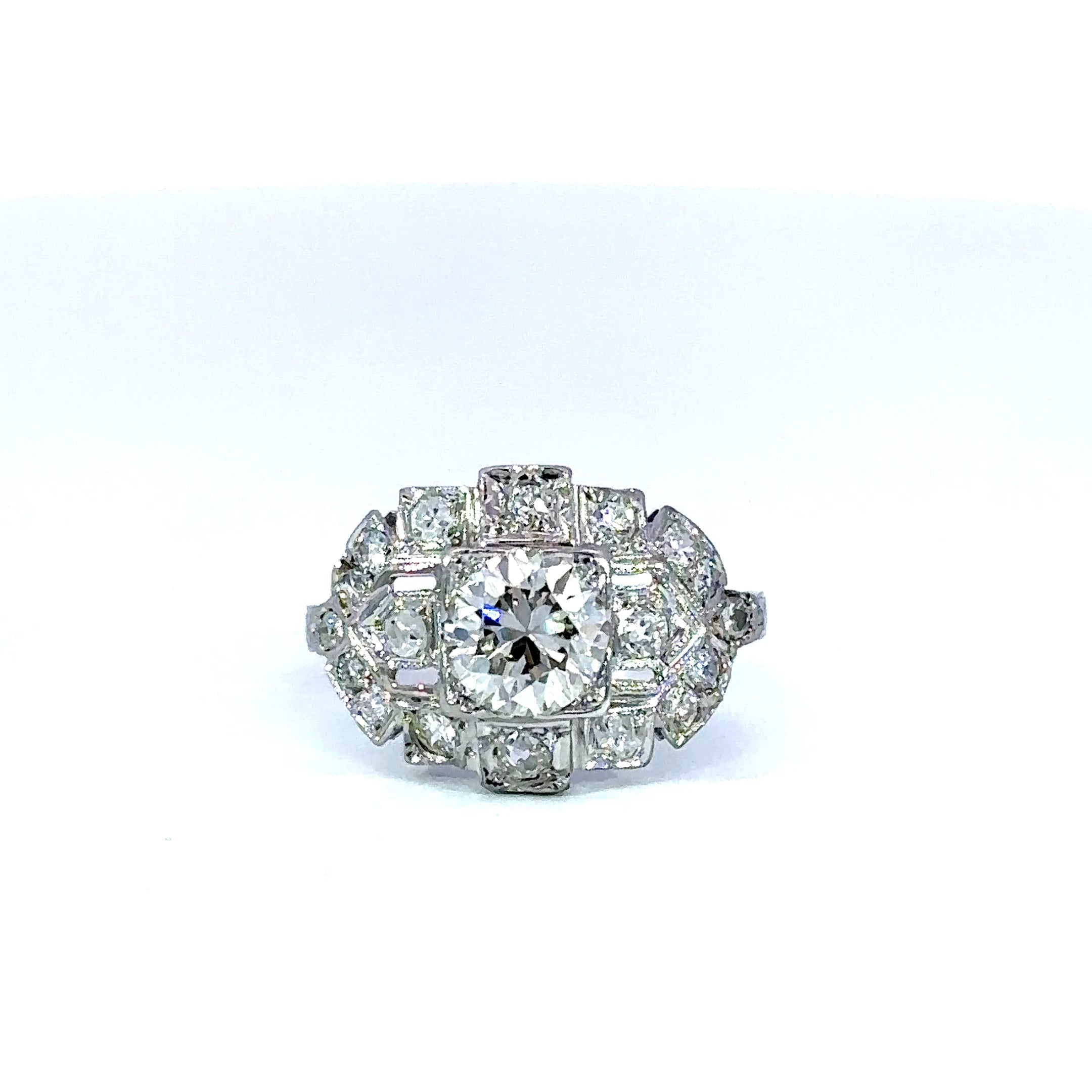 Platinum Art Deco Old Mine Cut Diamond Ring