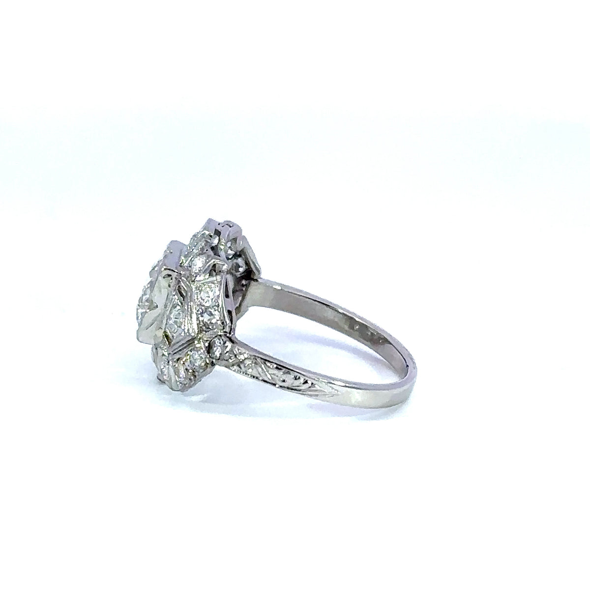 Platinum Art Deco Old Mine Cut Diamond Ring
