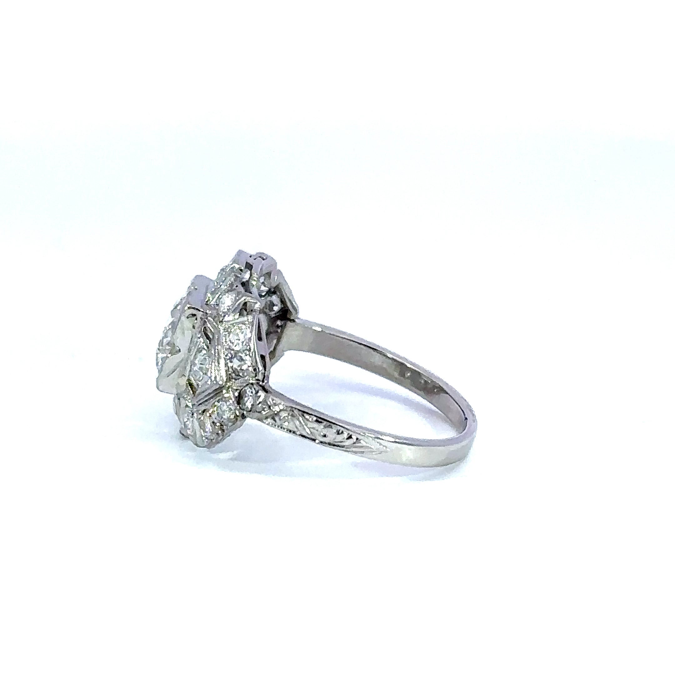 Platinum Art Deco Old Mine Cut Diamond Ring