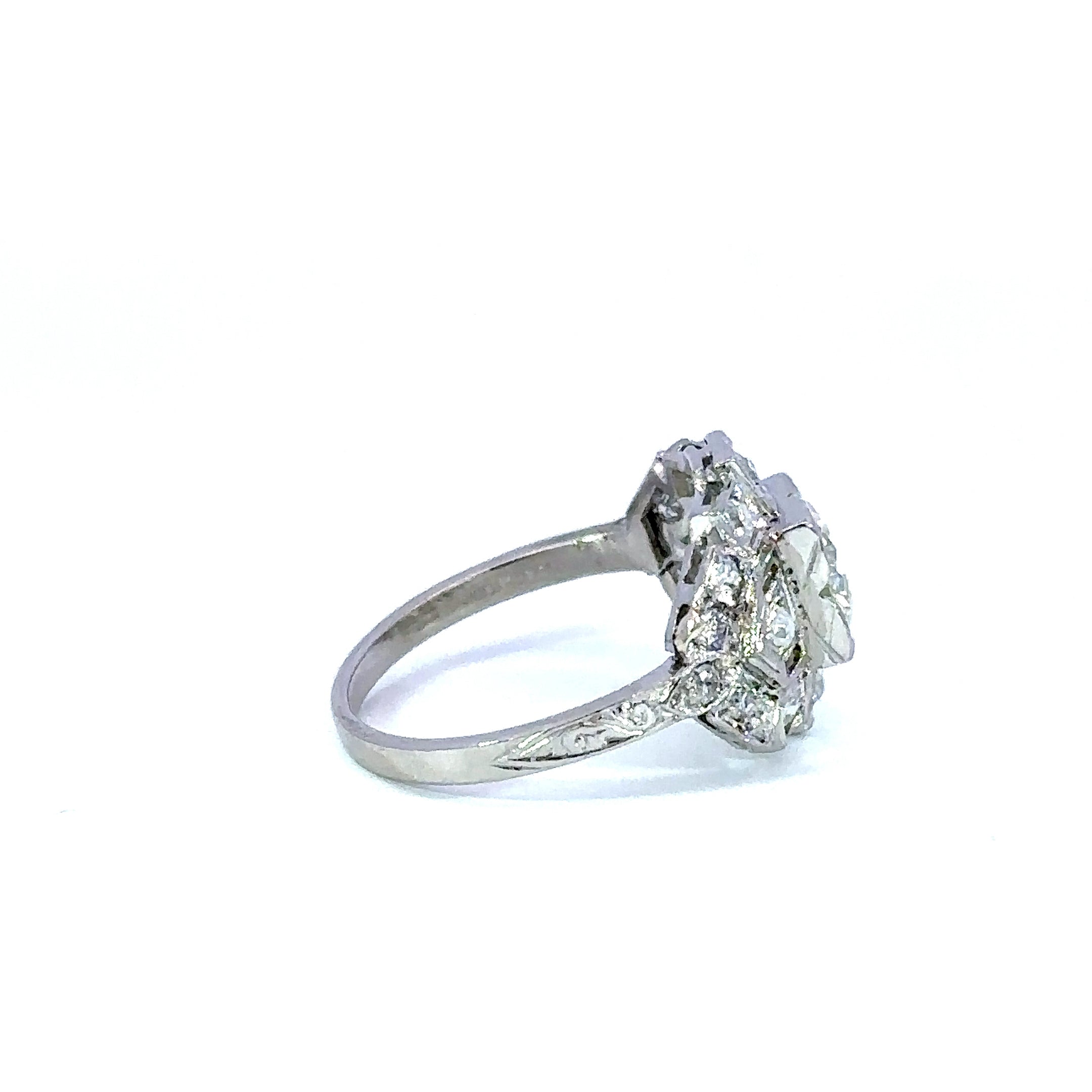 Platinum Art Deco Old Mine Cut Diamond Ring