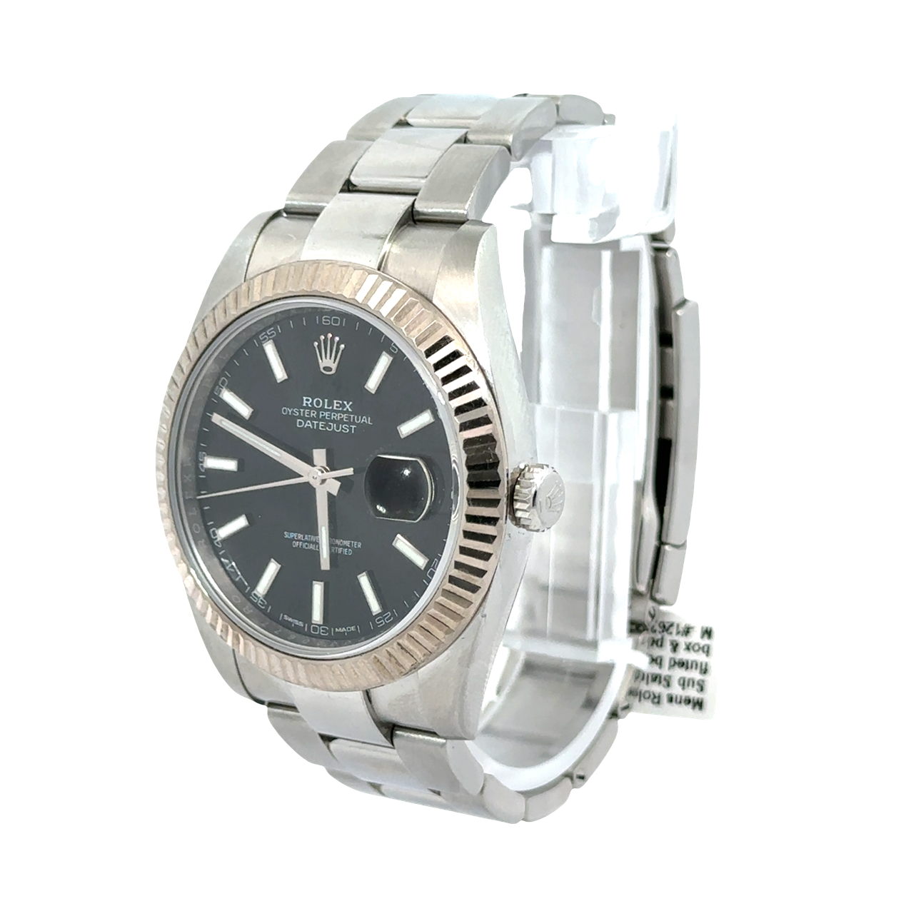 Pre-Owned Rolex Datejust 41mm Stainless Steel Black Dial Fluted Bezel Box & Papers