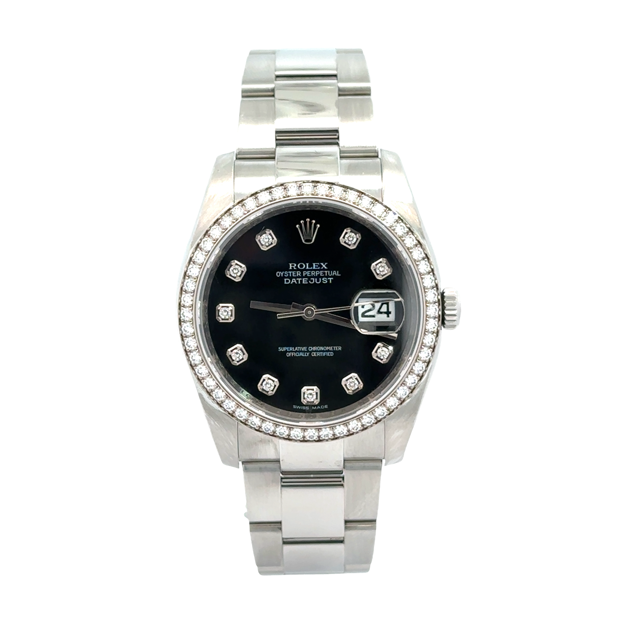 Pre-Owned Rolex Datejust 36mm Diamond Bezel Black Dial Box & Papers
