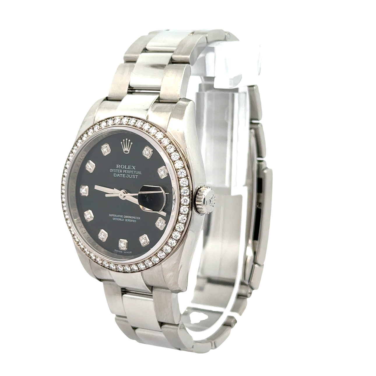 Pre-Owned Rolex Datejust 36mm Diamond Bezel Black Dial Box & Papers