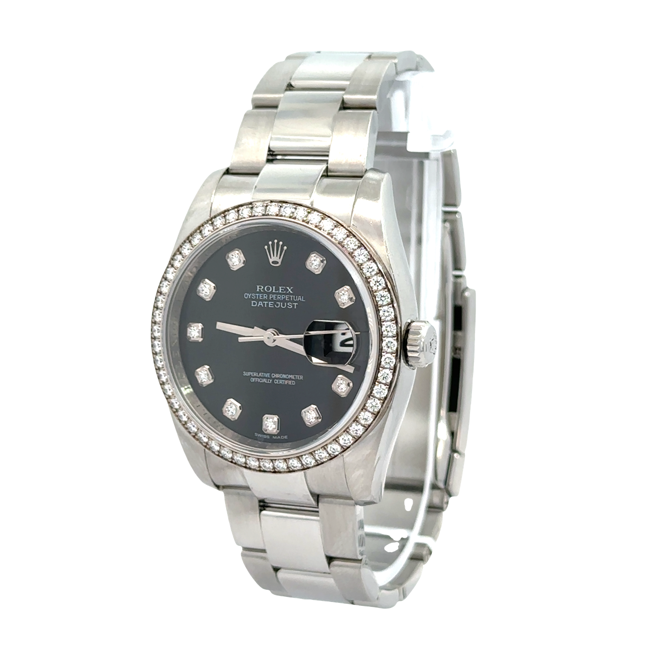 Pre-Owned Rolex Datejust 36mm Diamond Bezel Black Dial Box & Papers