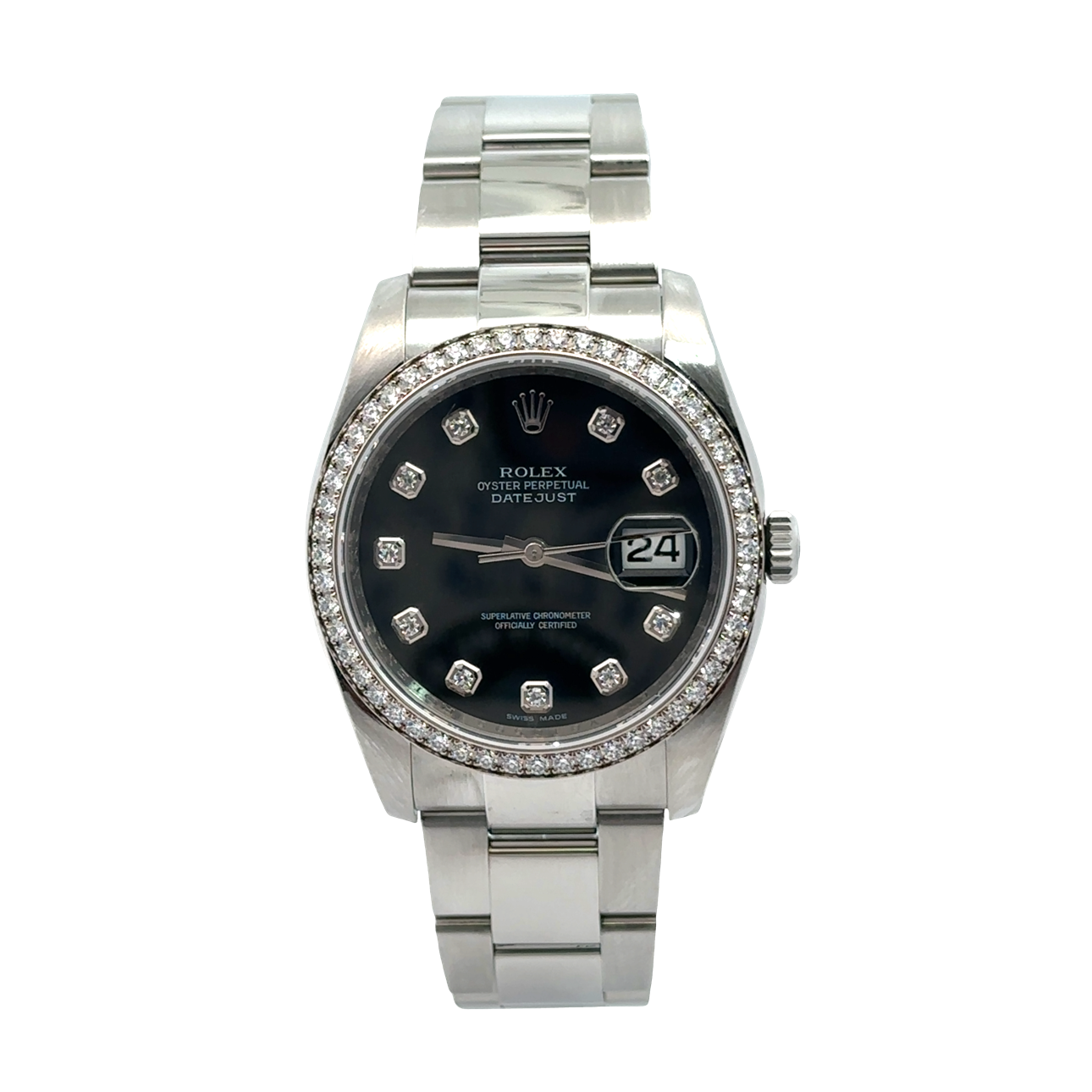 Pre-Owned Rolex Datejust 36mm Diamond Bezel Black Dial Box & Papers