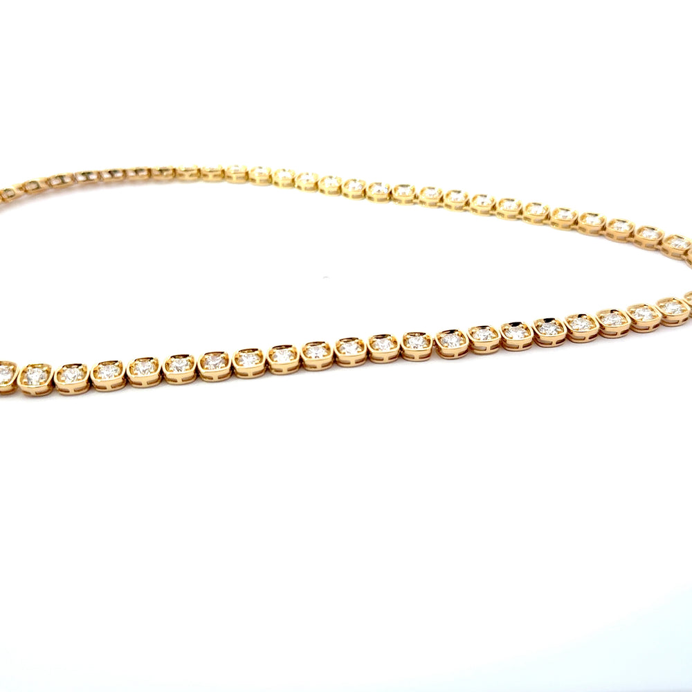 18K Yellow Gold Bezel Set Diamond Tennis Necklace 20.10 Carat