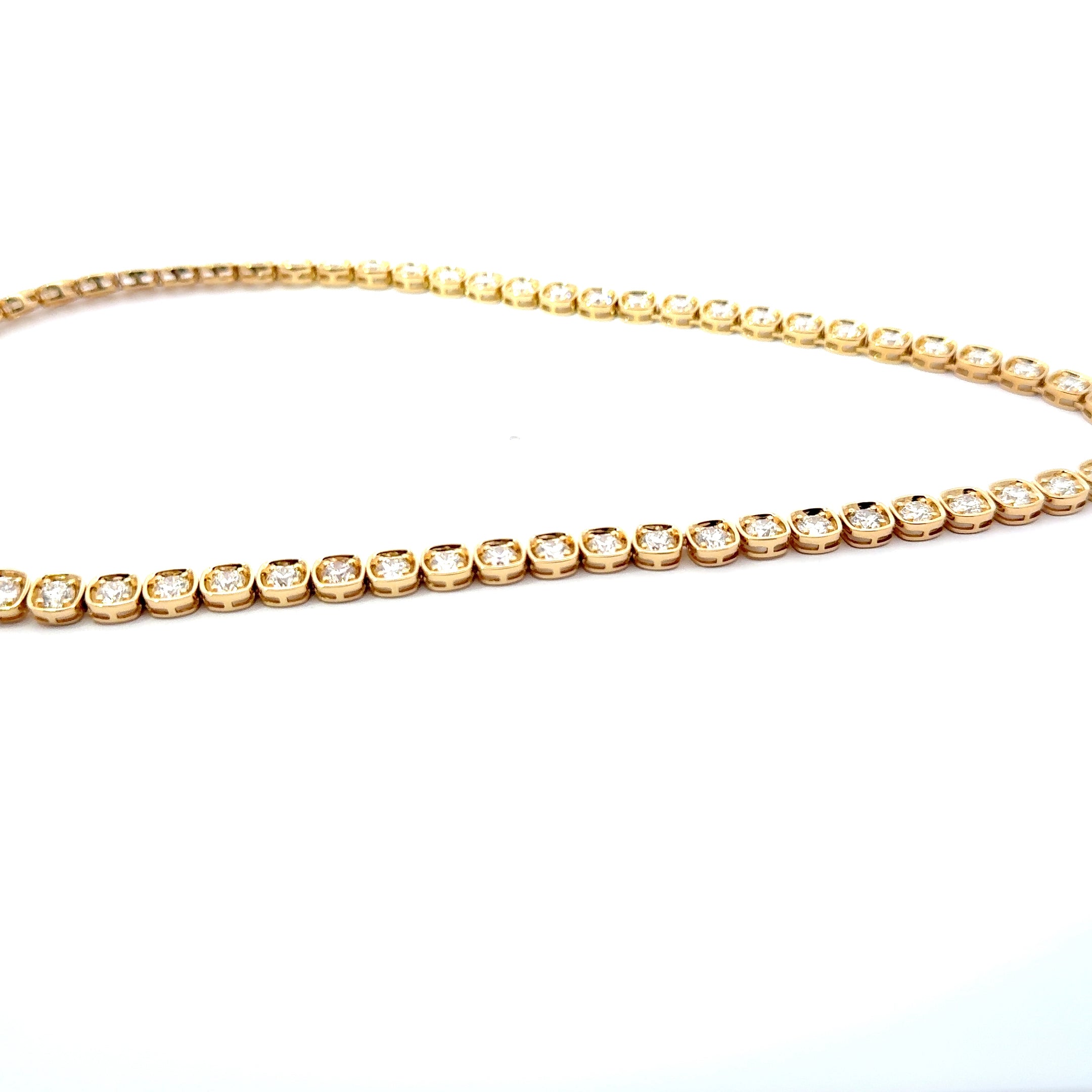 18K Yellow Gold Bezel Set Diamond Tennis Necklace 20.10 Carat