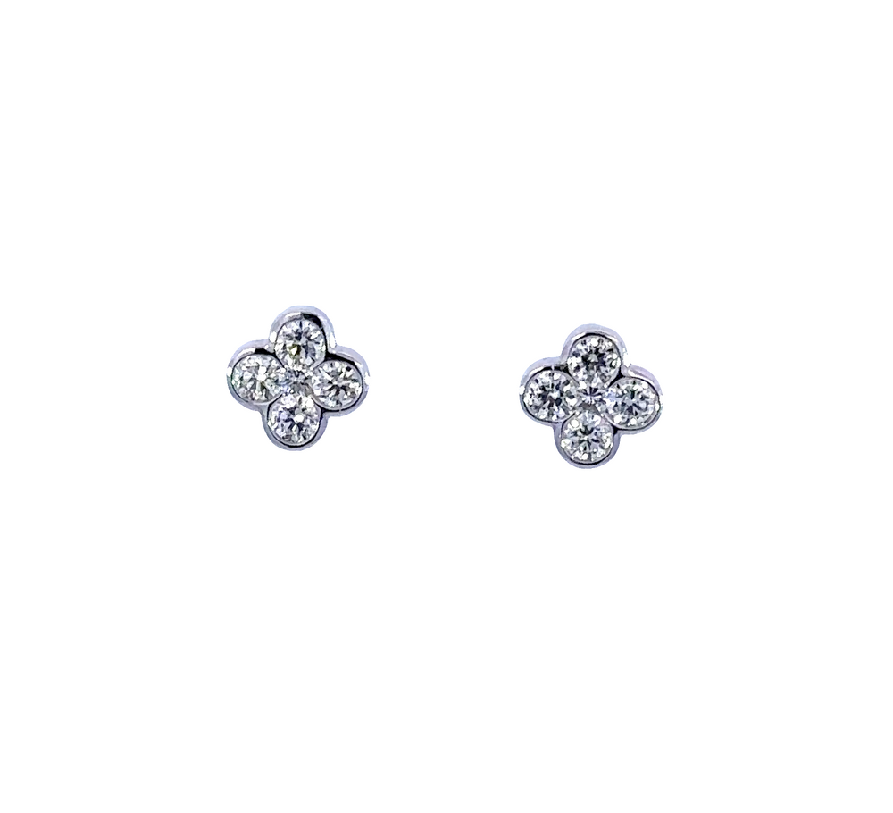 18K White Gold Floral Diamond Stud Earrings