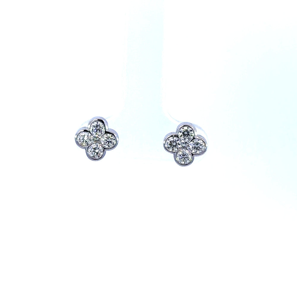 18K White Gold Floral Diamond Stud Earrings