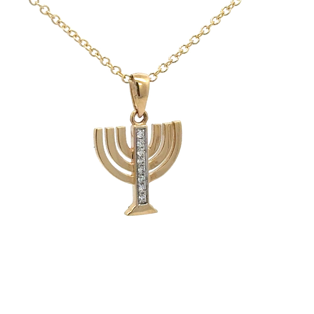 14K Yellow Gold Diamond Menorah Necklace