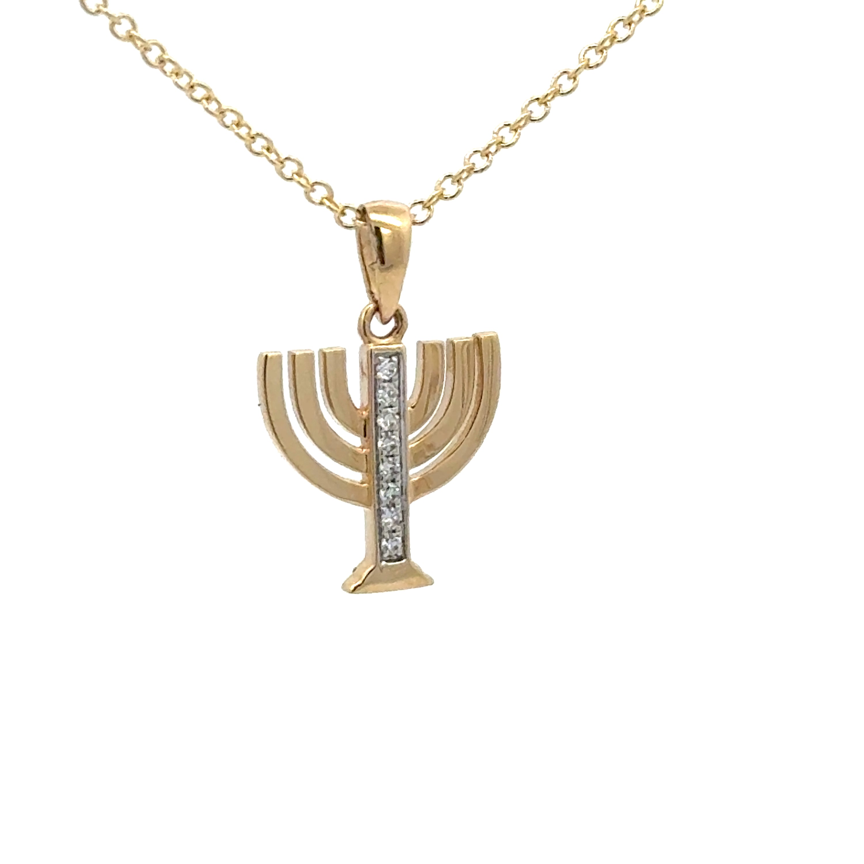 14K Yellow Gold Diamond Menorah Necklace