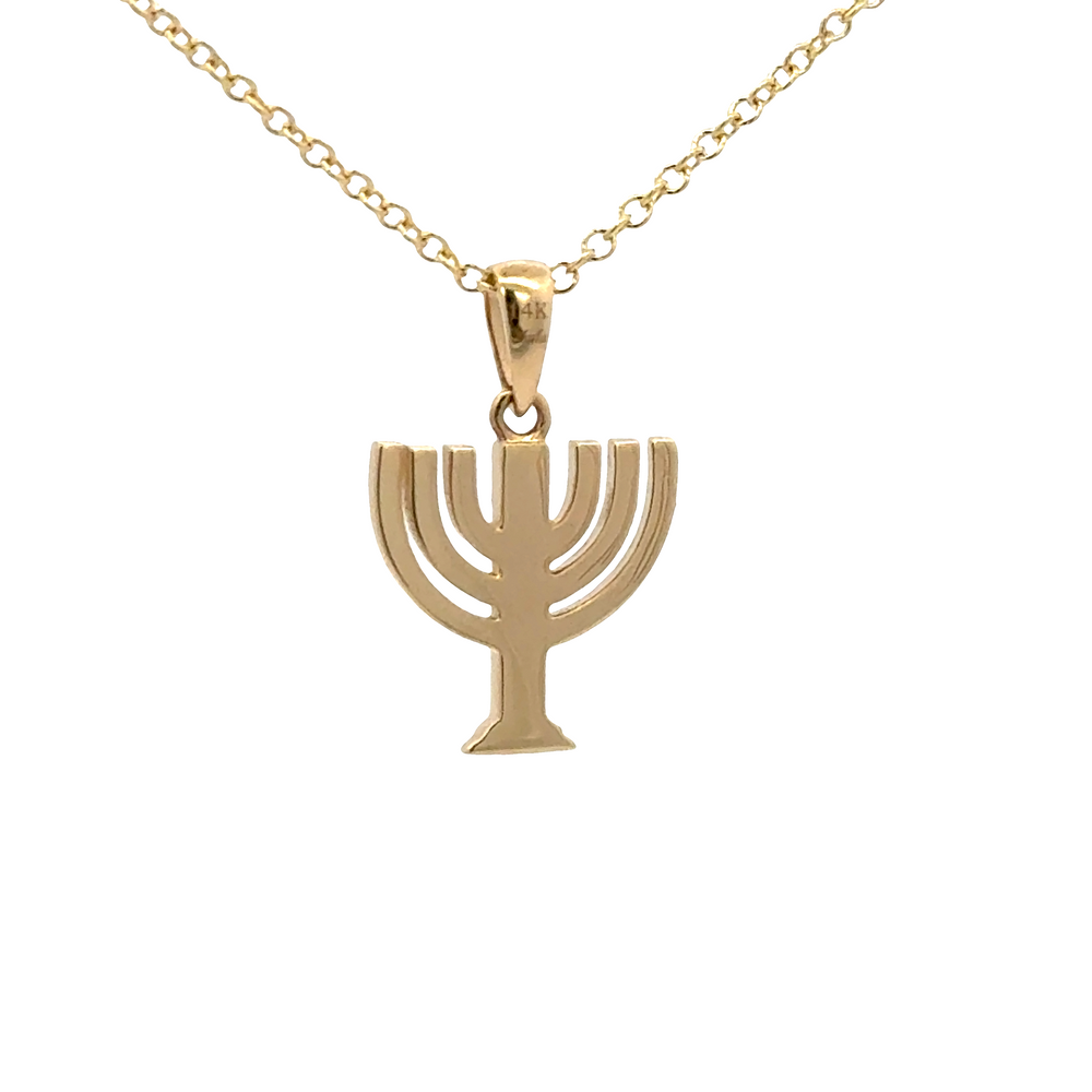 14K Yellow Gold Diamond Menorah Necklace